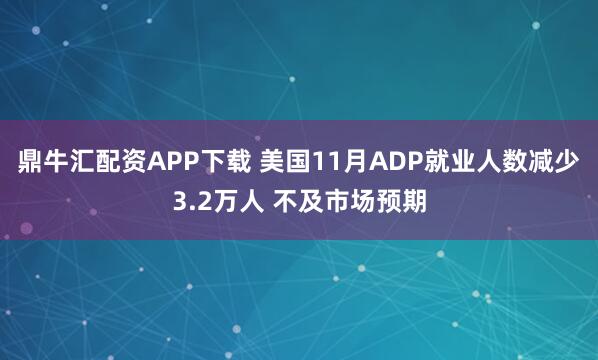 鼎牛汇配资APP下载 美国11月ADP就业人数减少3.2万人 不及市场预期